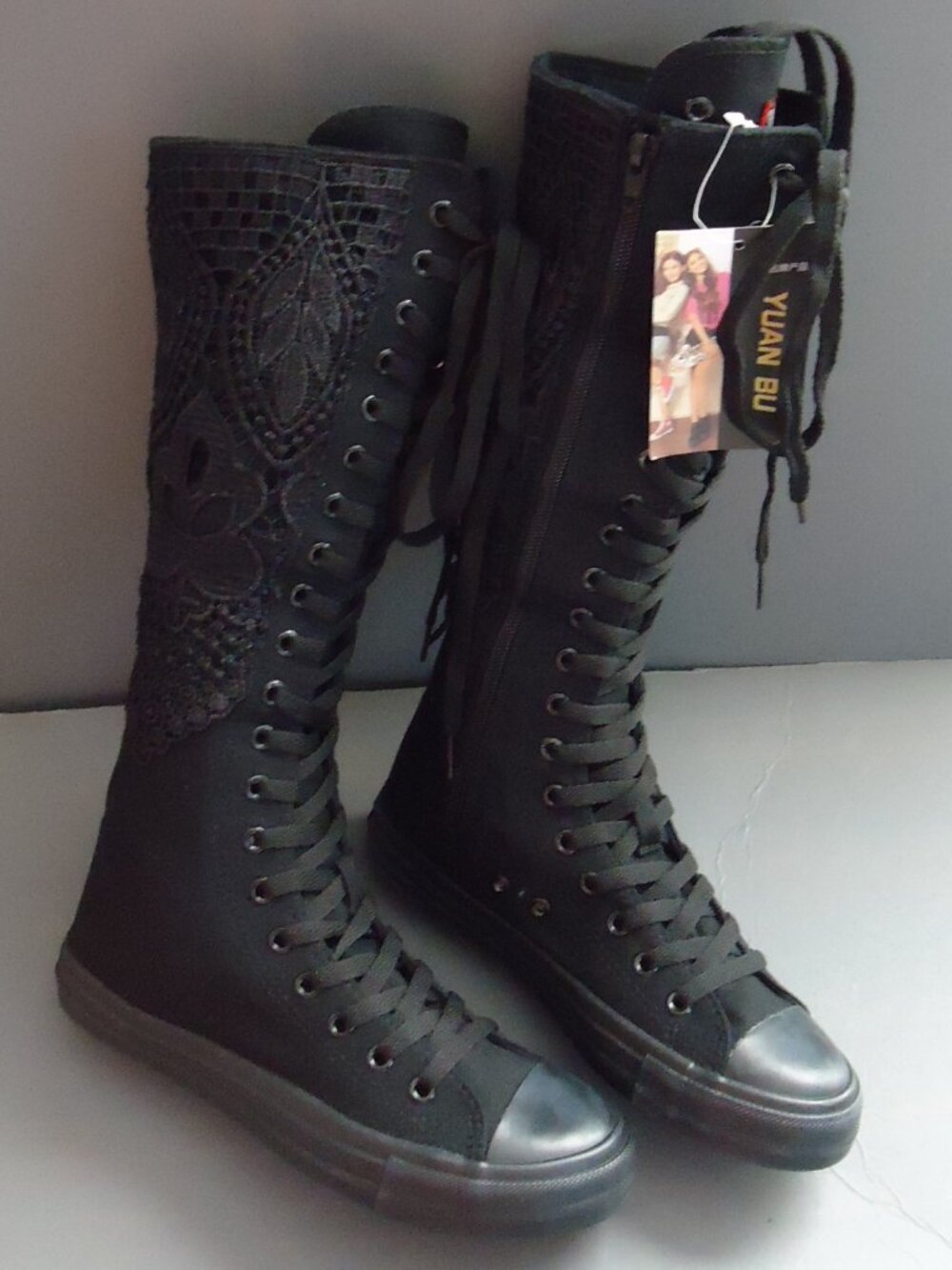 SIZE 37. NWT. ANUFER Girls/women canvas knee boots.